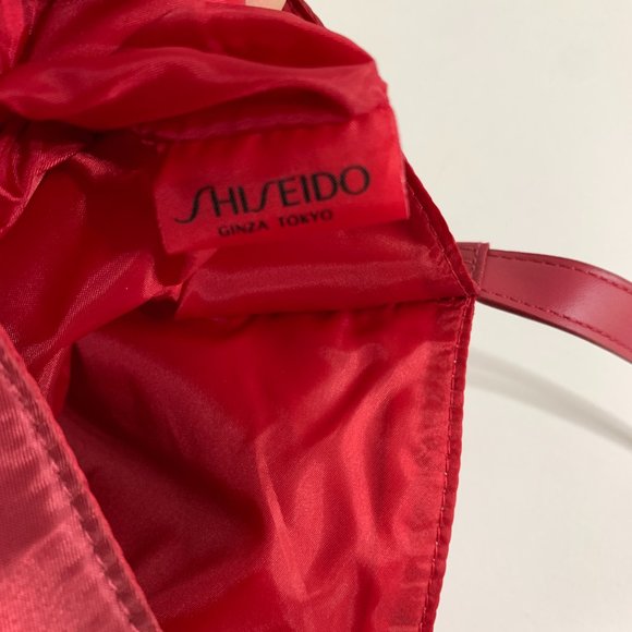 SHISEIDO Ginza Tokyo Fabric Shoulder Bag Red Faux Leather Handles Light Weight - Picture 12 of 14